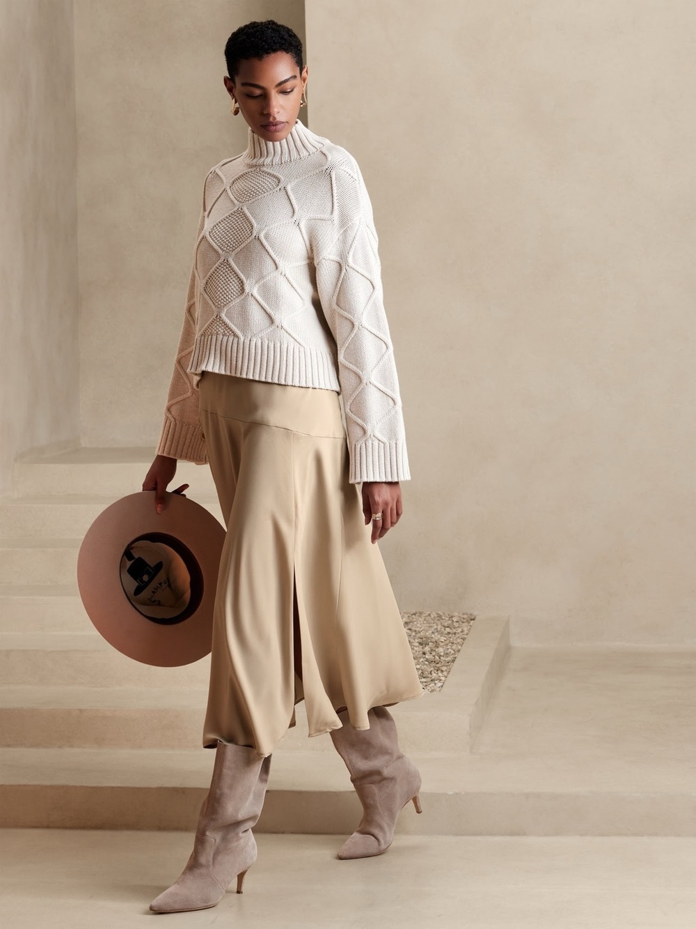 Banana Republic Cream-Tan Midi Skirt